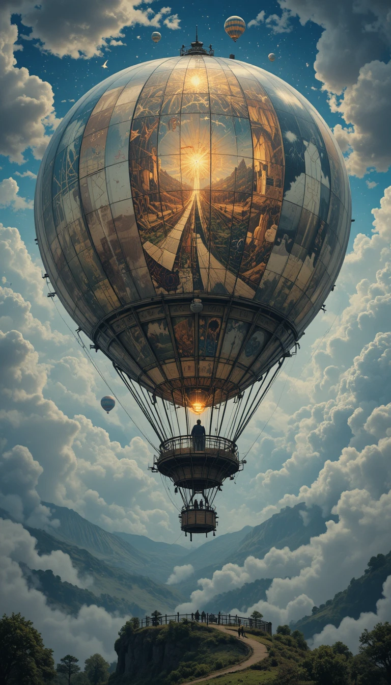 Schwebende Balloninsel-Sternwarte über den Wolken