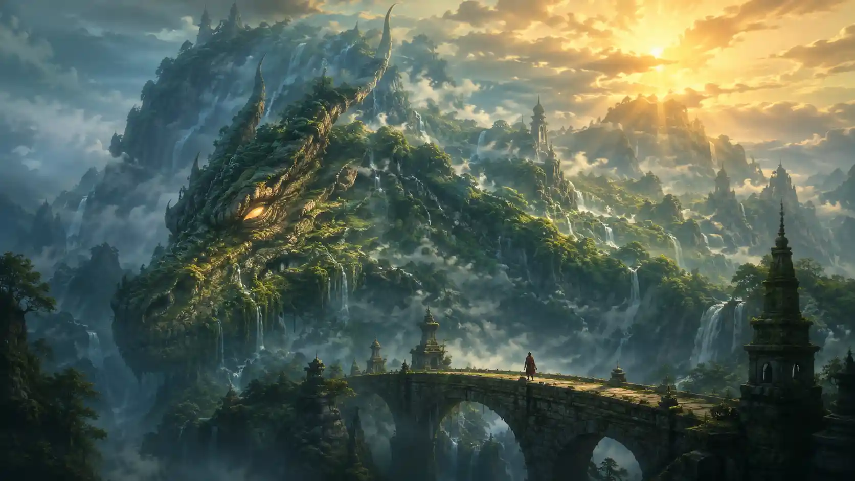 Berglandschaft mit verborgenem Profil eines schlafenden Drachen