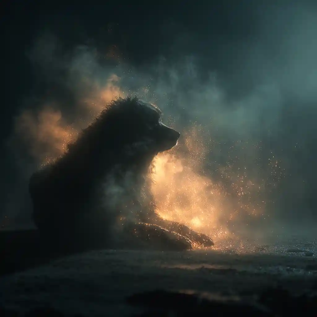 Ours cinématographique dans le brouillard avec des rayons de lumière volumétrique dramatiques
