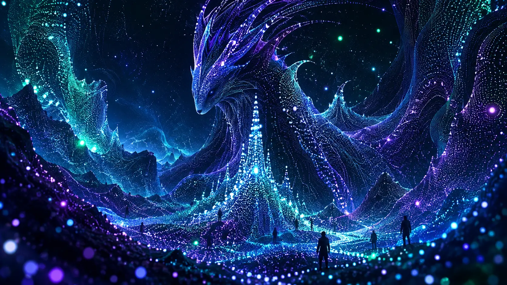 神話的な分布の生物が現れるシュールなデータ風景