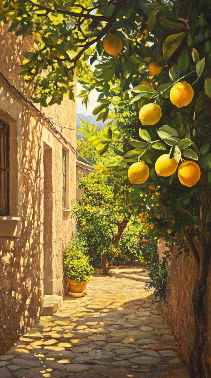 Citrus fruits on a romantic Sicilian plantation in soft light