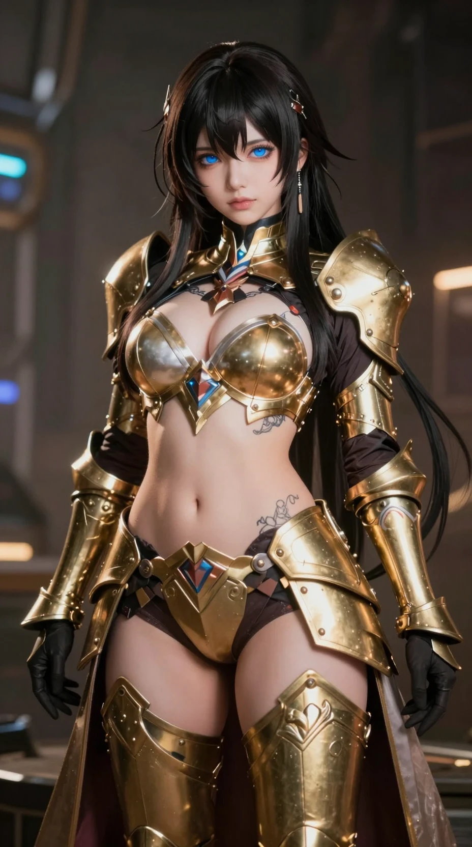 藍眼金色科幻盔甲的動漫女戰士