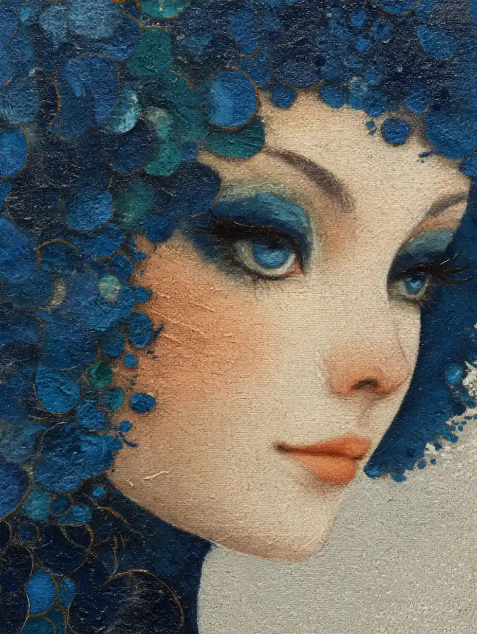 Mulher surreal sorridente tecendo flores a partir das ondas do mar