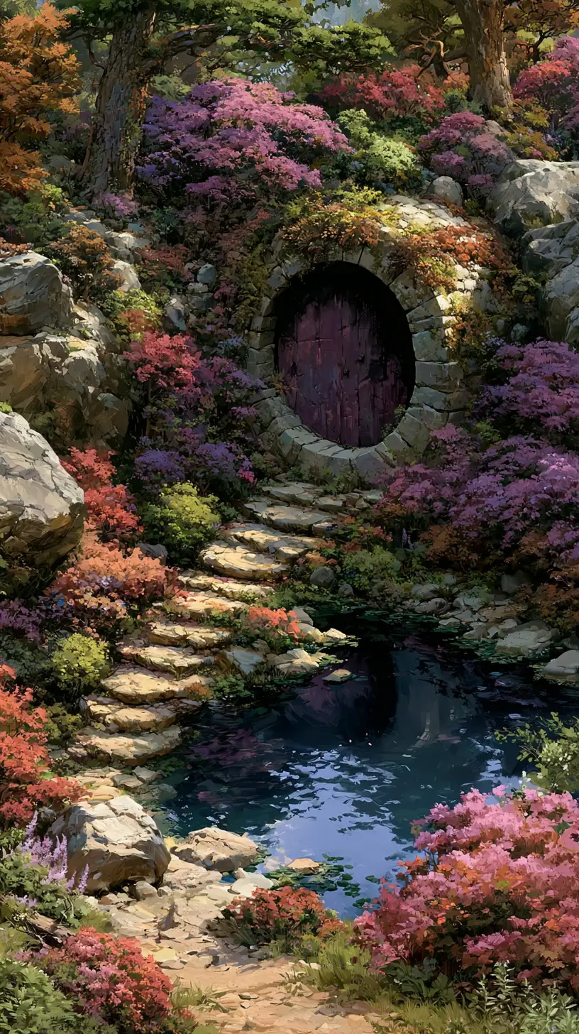 Portal de fantasia colorido brilhando em uma caverna subterrânea