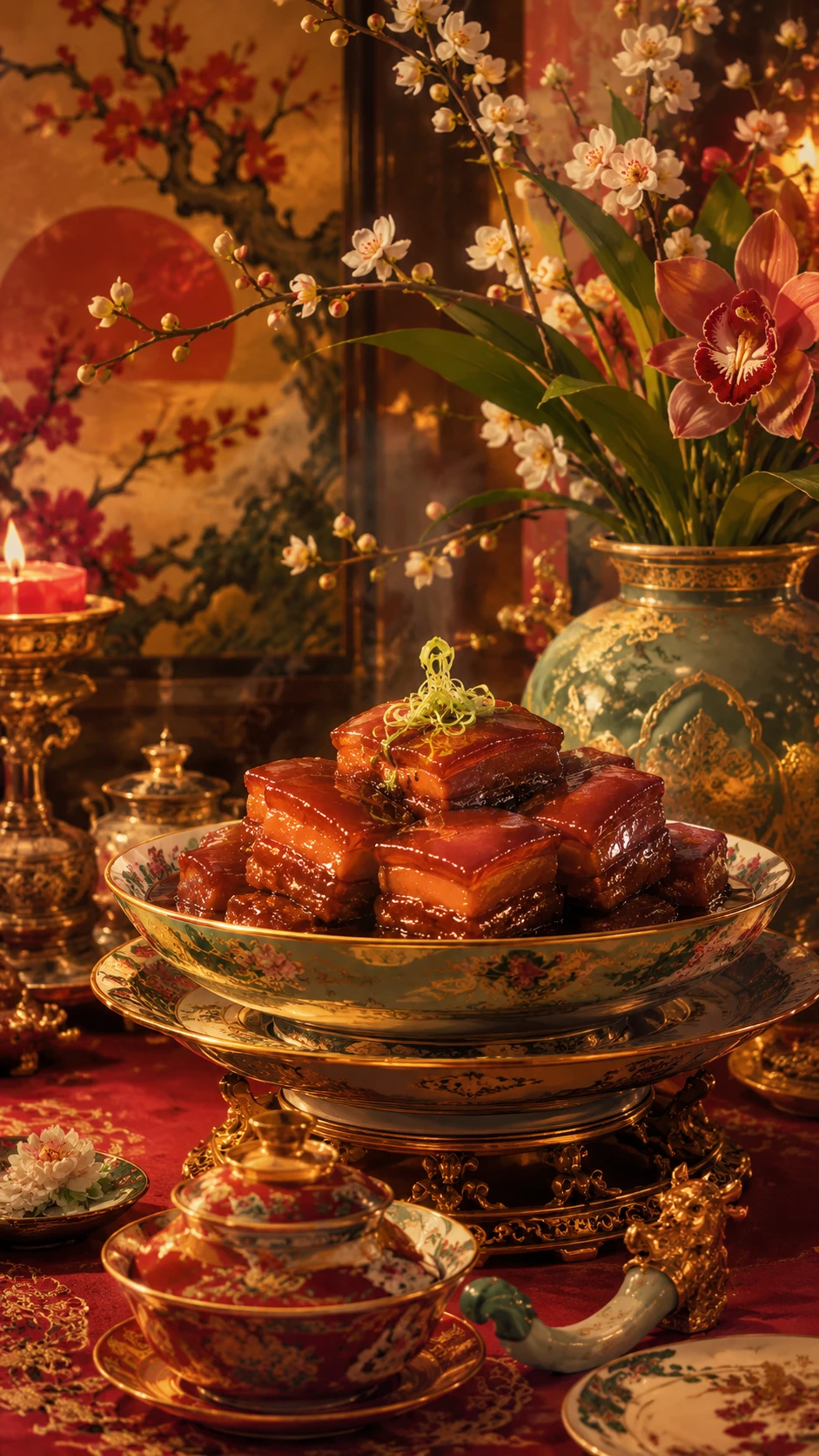 Imperial style Dong Po pork in ornate porcelain bowl