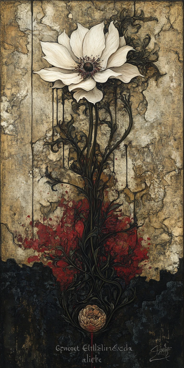 Flor solitária simbolizando o ciclo de vida e decadência