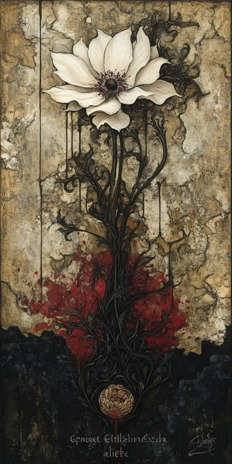 Flor solitária simbolizando o ciclo de vida e decadência
