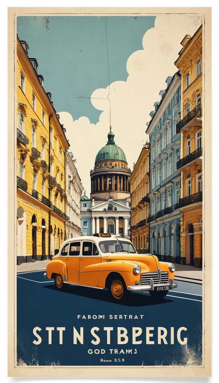 Poster di viaggio vintage a collage di San Pietroburgo, Russia