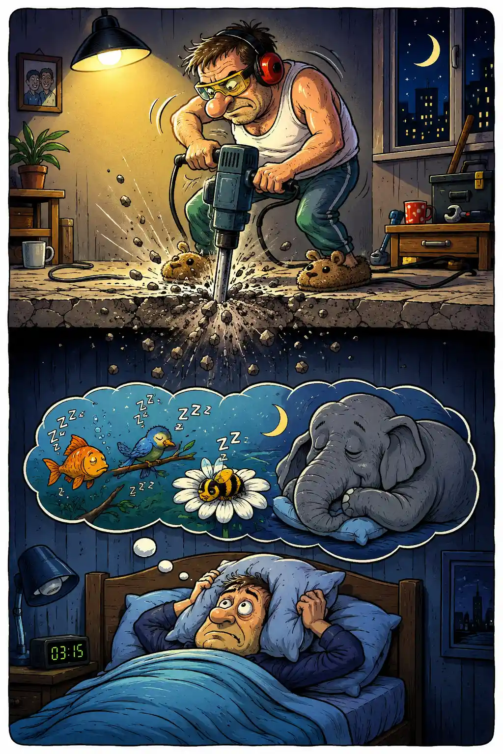 Playful comic elephant illustration in classic European style
