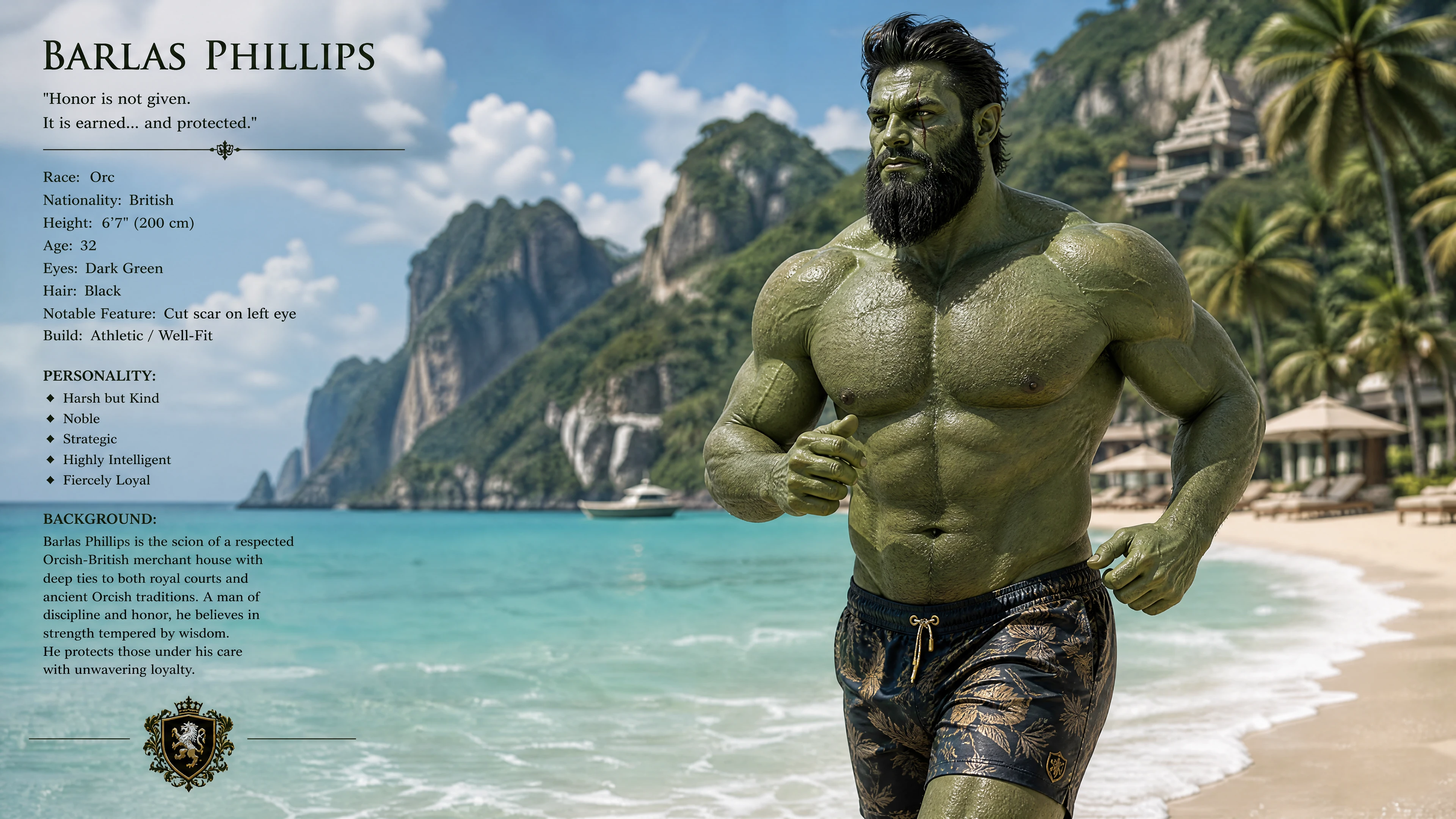 Orco verde che corre lungo una lussuosa spiaggia tropicale