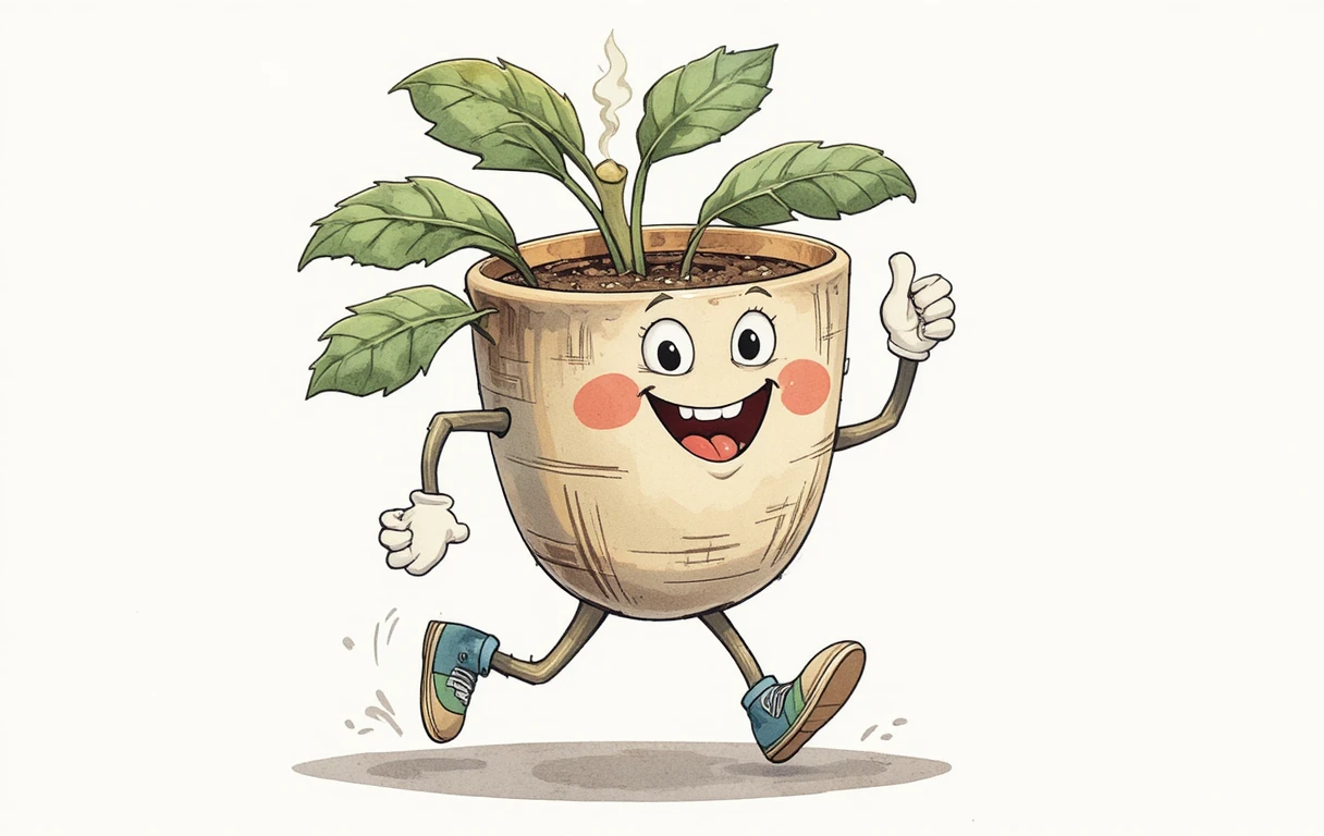 Vintage-Cartoon-Monstera-Pflanzenfigur mit Daumen hoch