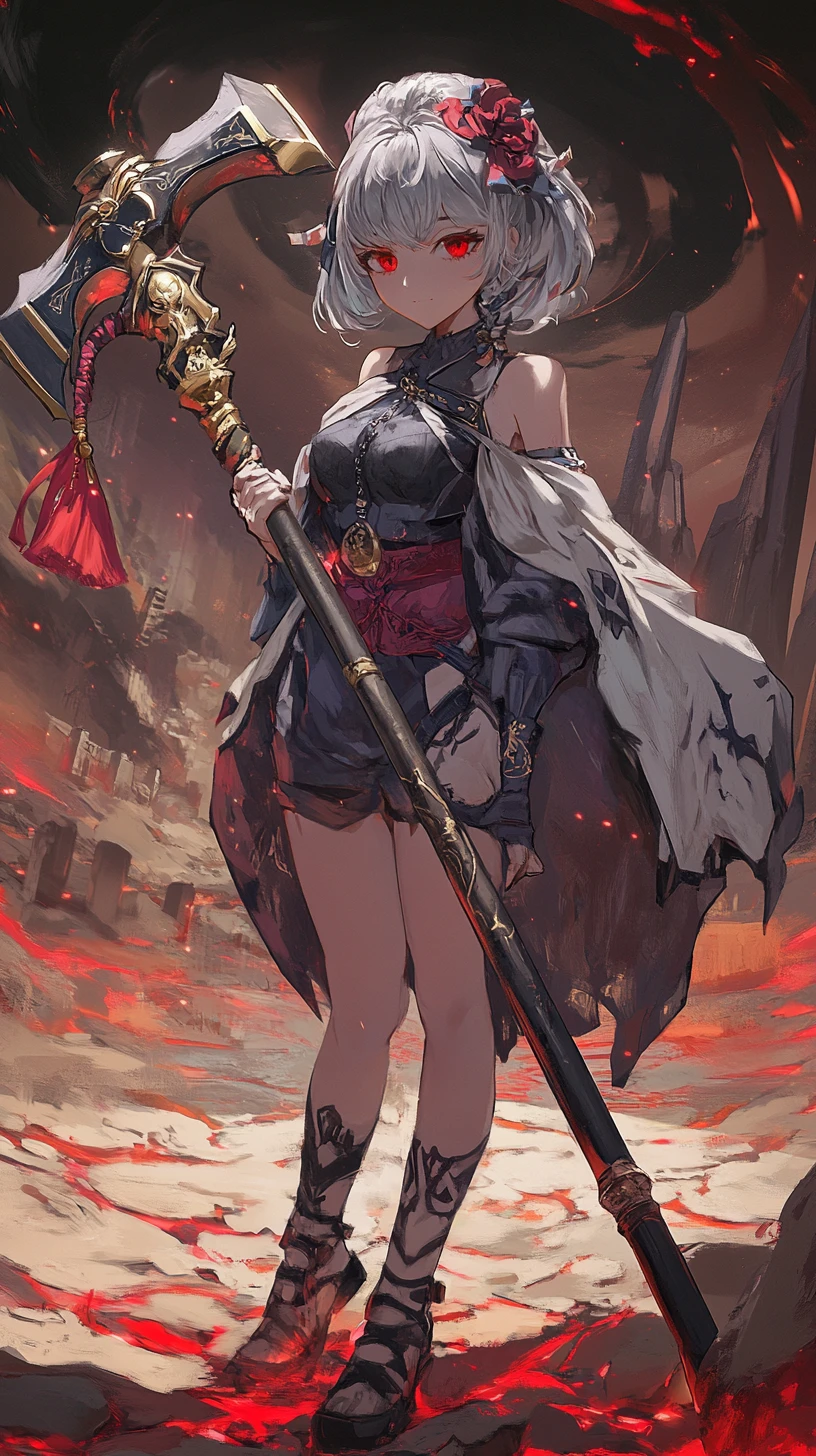Anime girl warrior holding a massive engraved hammer