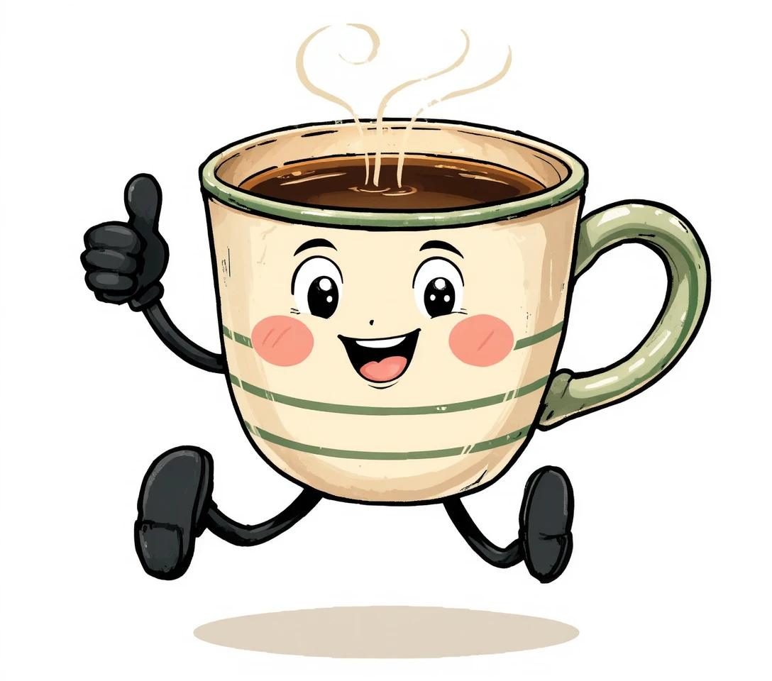 Tasse de Café Cartoon Vintage Joyeuse en Train de Courir