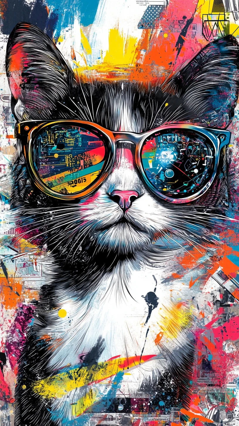 Ilusión óptica de energía de tigre y gatito explorador cibernético