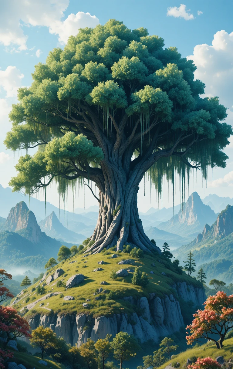 Majestosa árvore gigante em uma colina esmeralda dos sonhos
