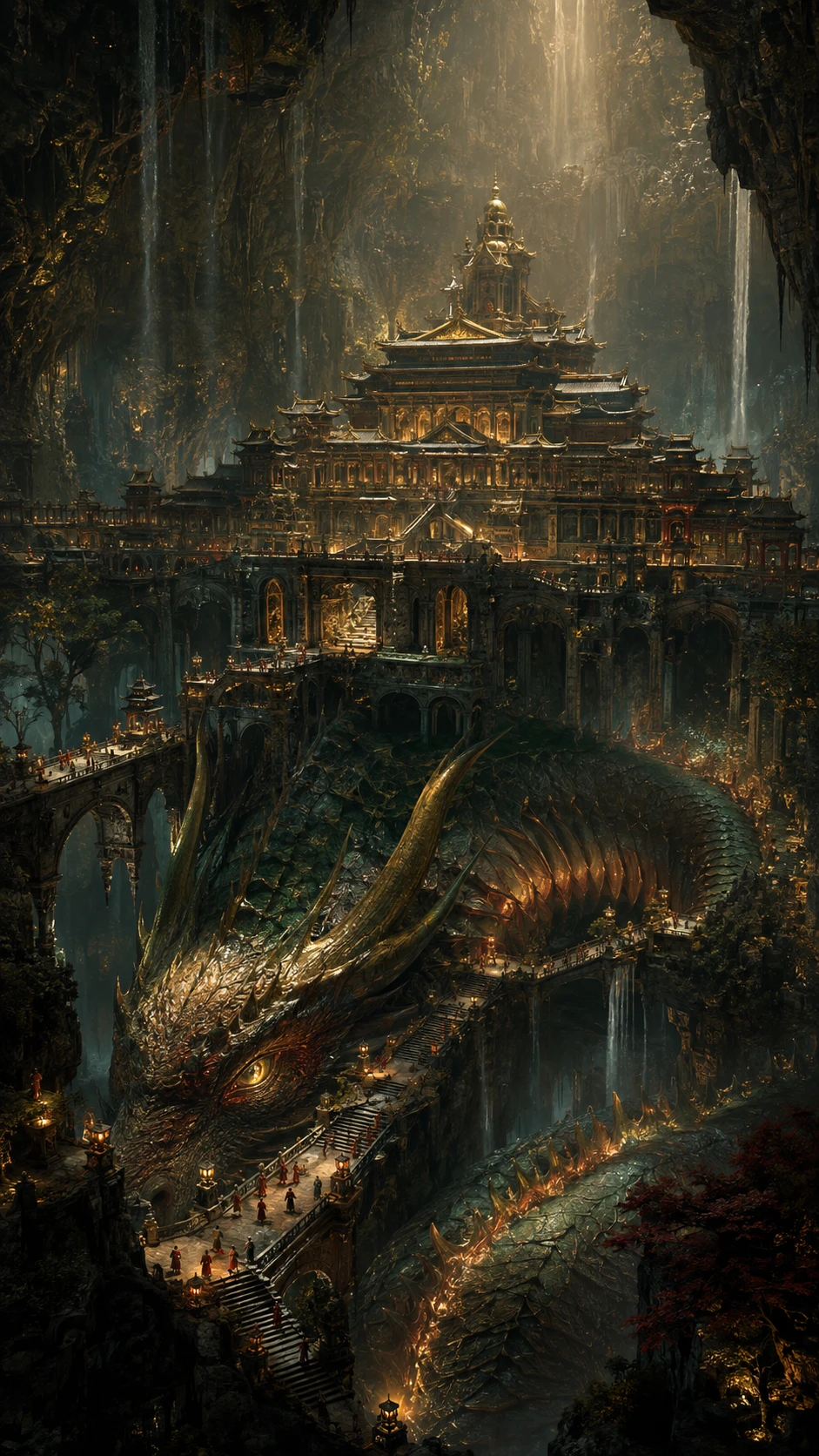 Ancient palace above a vast cavern and sleeping dragon