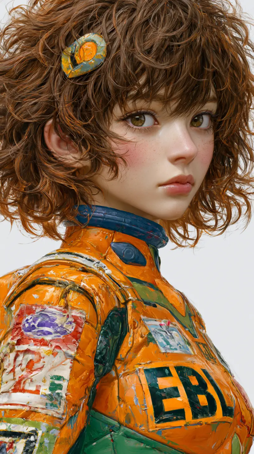 未來感插入式戰鬥服動漫少女數位繪畫肖像