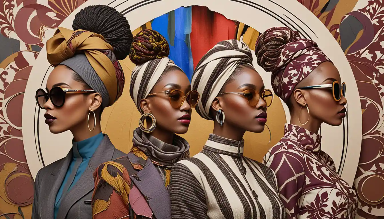 Ritratto di gruppo afrofuturista su vivace sfondo giallo senape