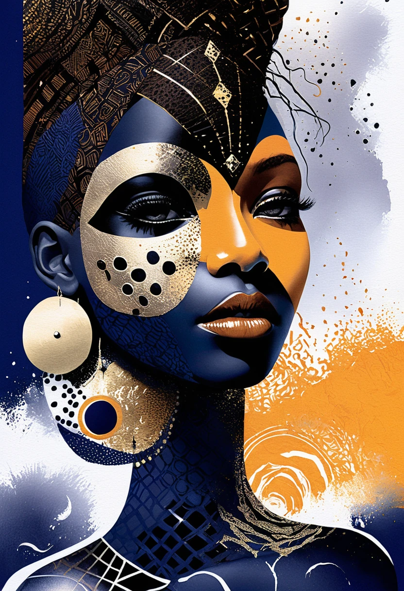 Surreal abstract Black portrait with Afrocentric tribal symbols