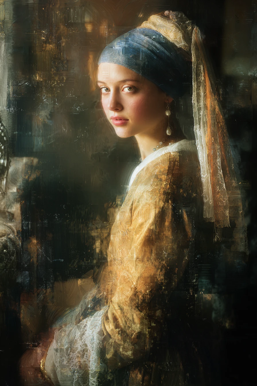 Woman in golden light standing alone in quiet gallery