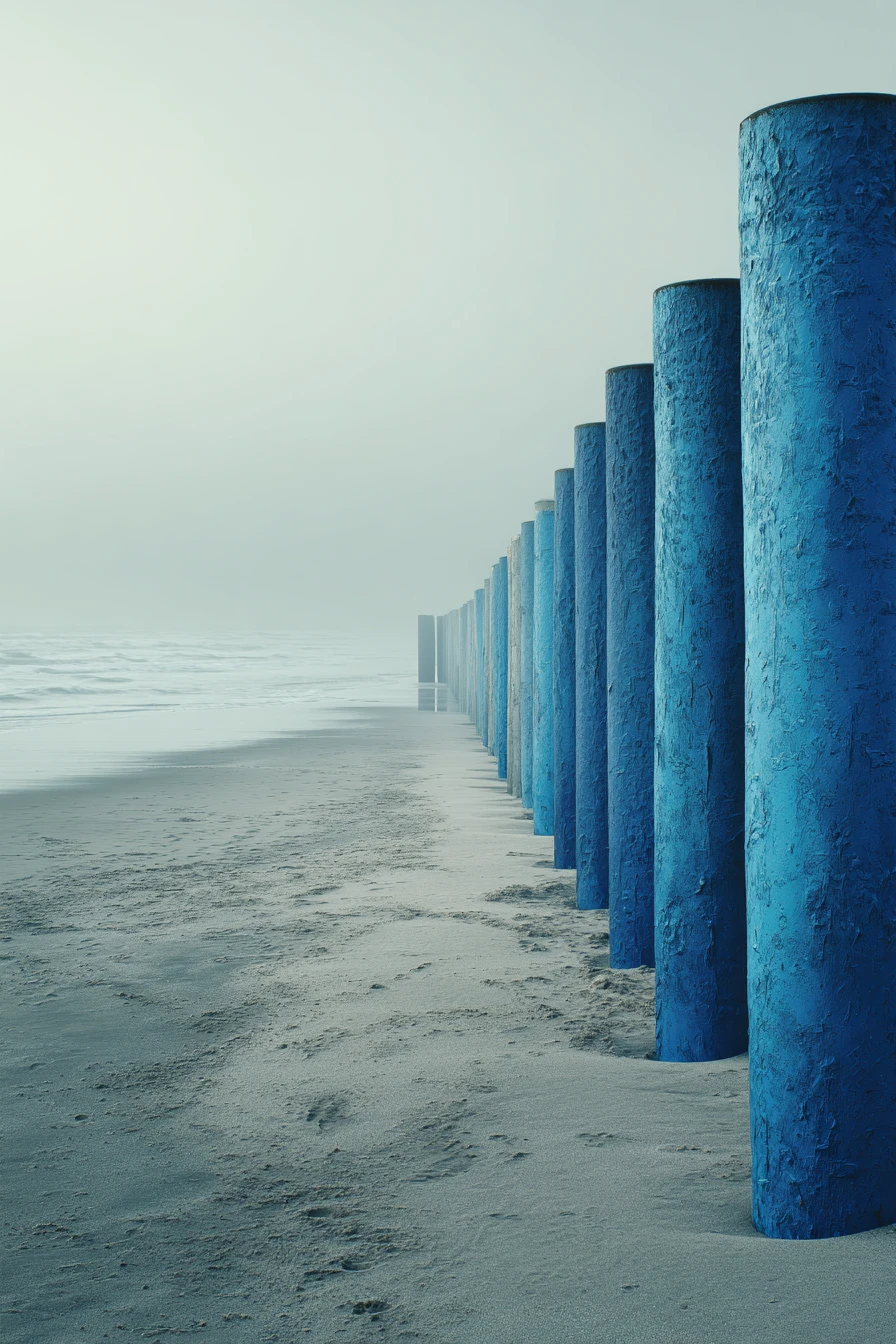 Arquitetura azul surreal à beira-mar na costa do Báltico
