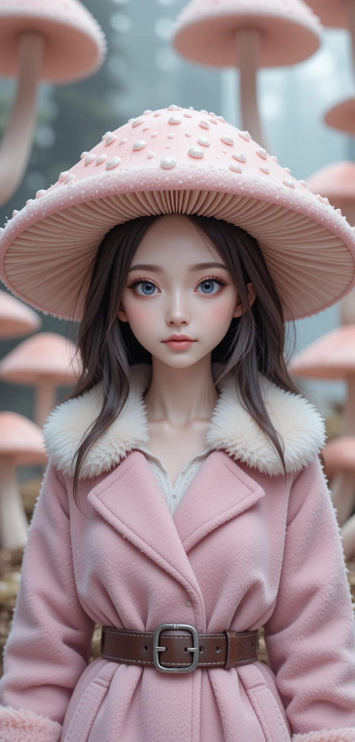 Fille esprit champignon avec chapeau d’amanite rose