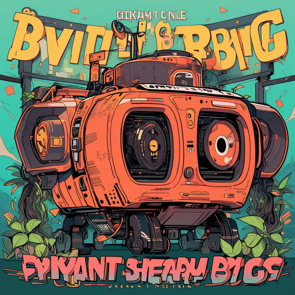 Illustration de robot géant végétal avec typographie Dream Big