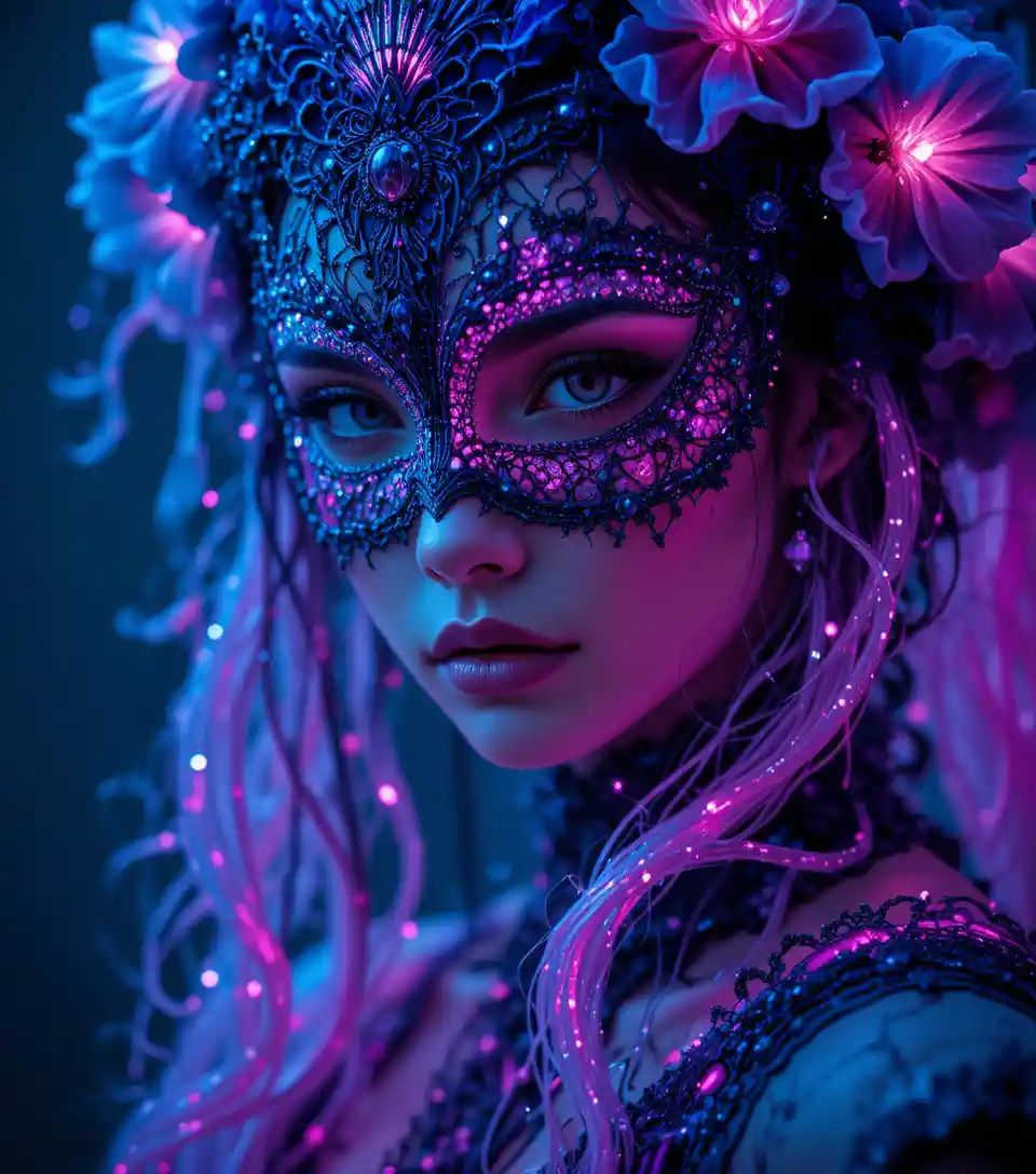 Dark fantasy princess in jellyfish mask close up portrait