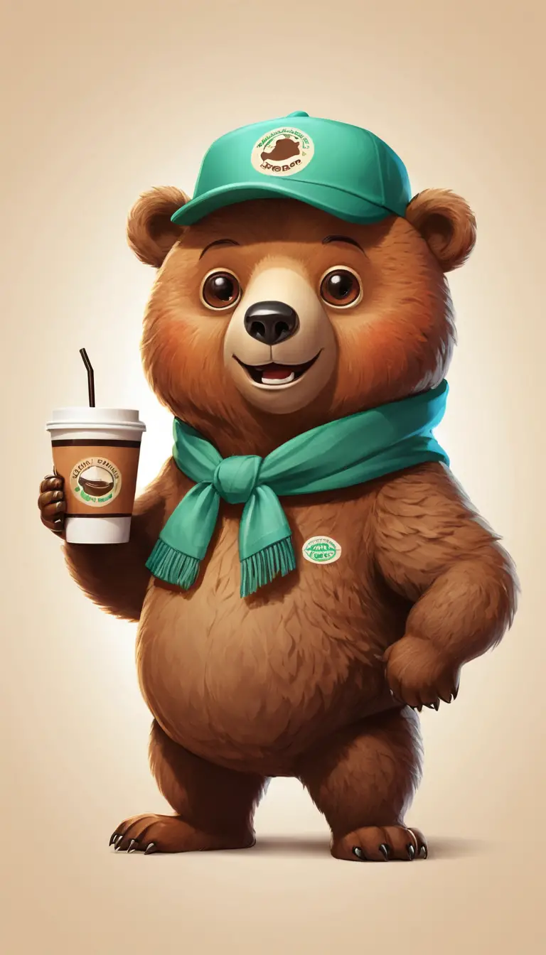 Dolce mascotte orso del caffè in illustrazione commerciale pulita