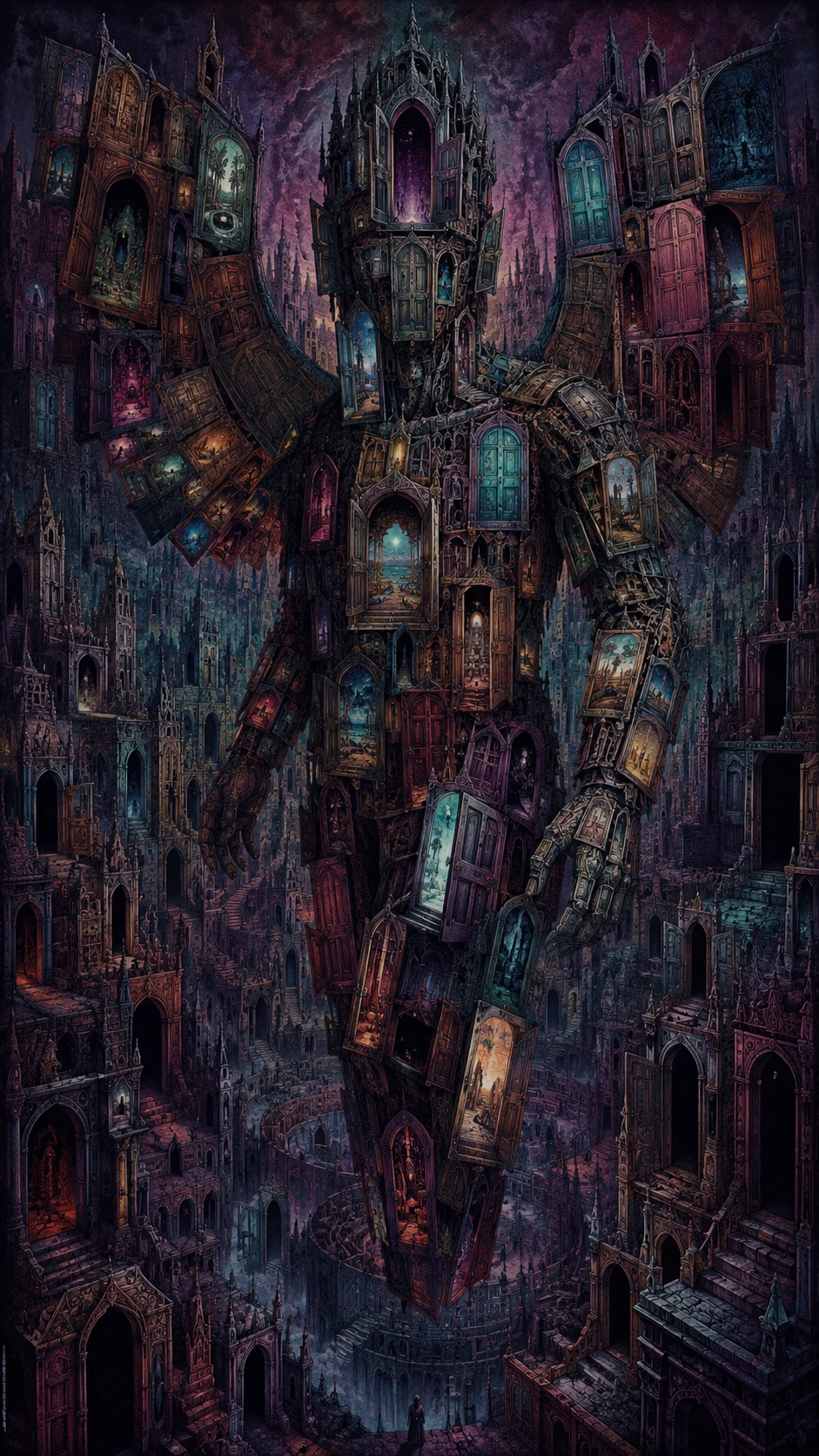 Créature Mystérieuse de Portes dans un Labyrinthe Gothique Infini