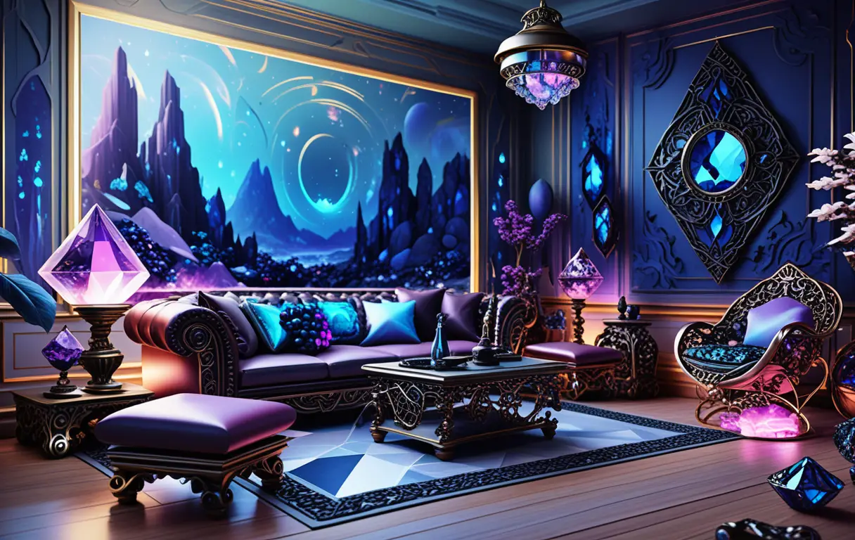 Crystal jewelry gallery in a dark eclectic interior