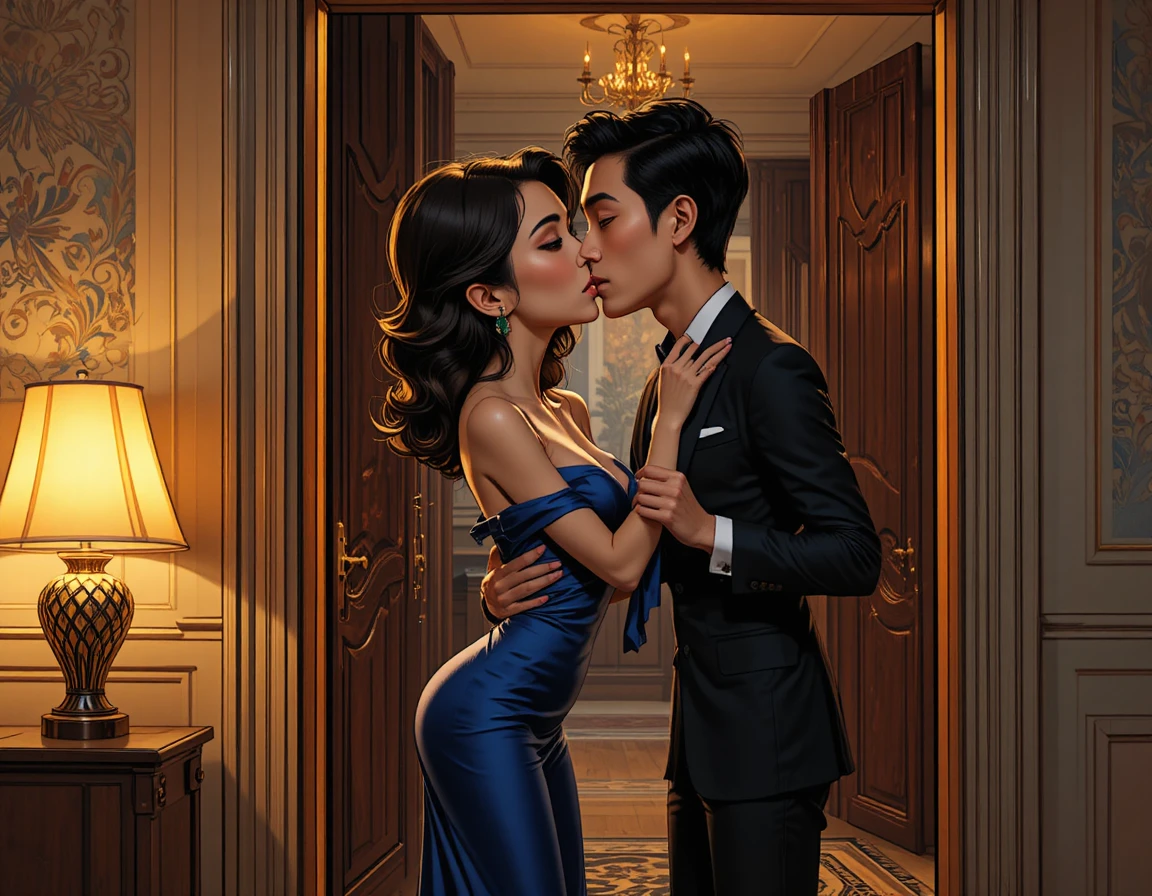 Passionate embrace between two women in parisian apartment