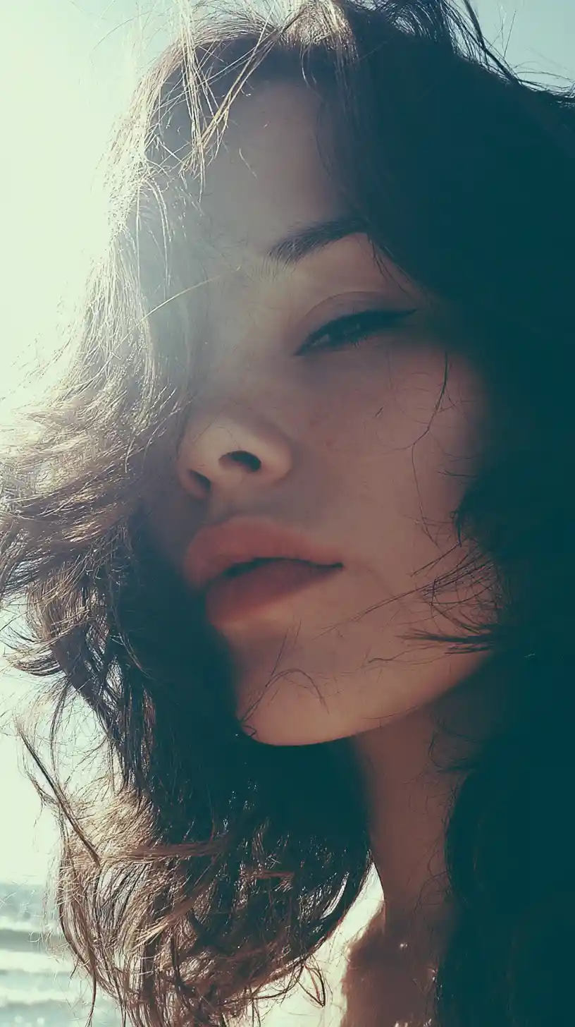 Melancholic surreal close up portrait in oceanic colors