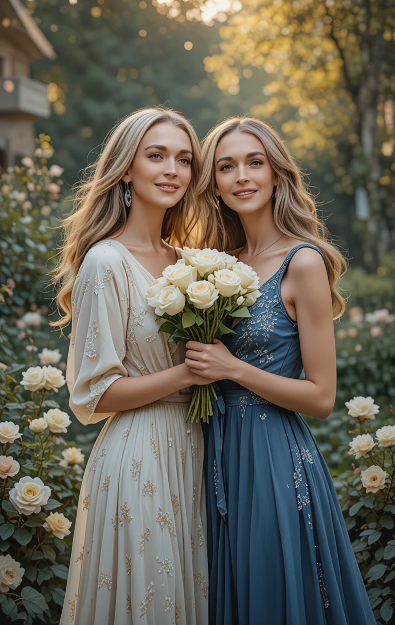 Tender embrace between two young women in a garden