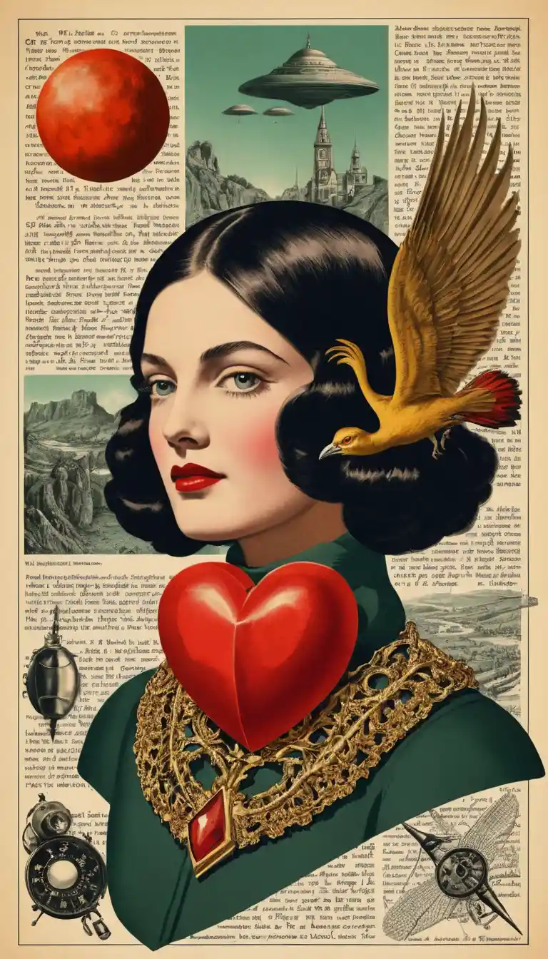 Collage vertical surréaliste avec cœur anatomique et montre fondante