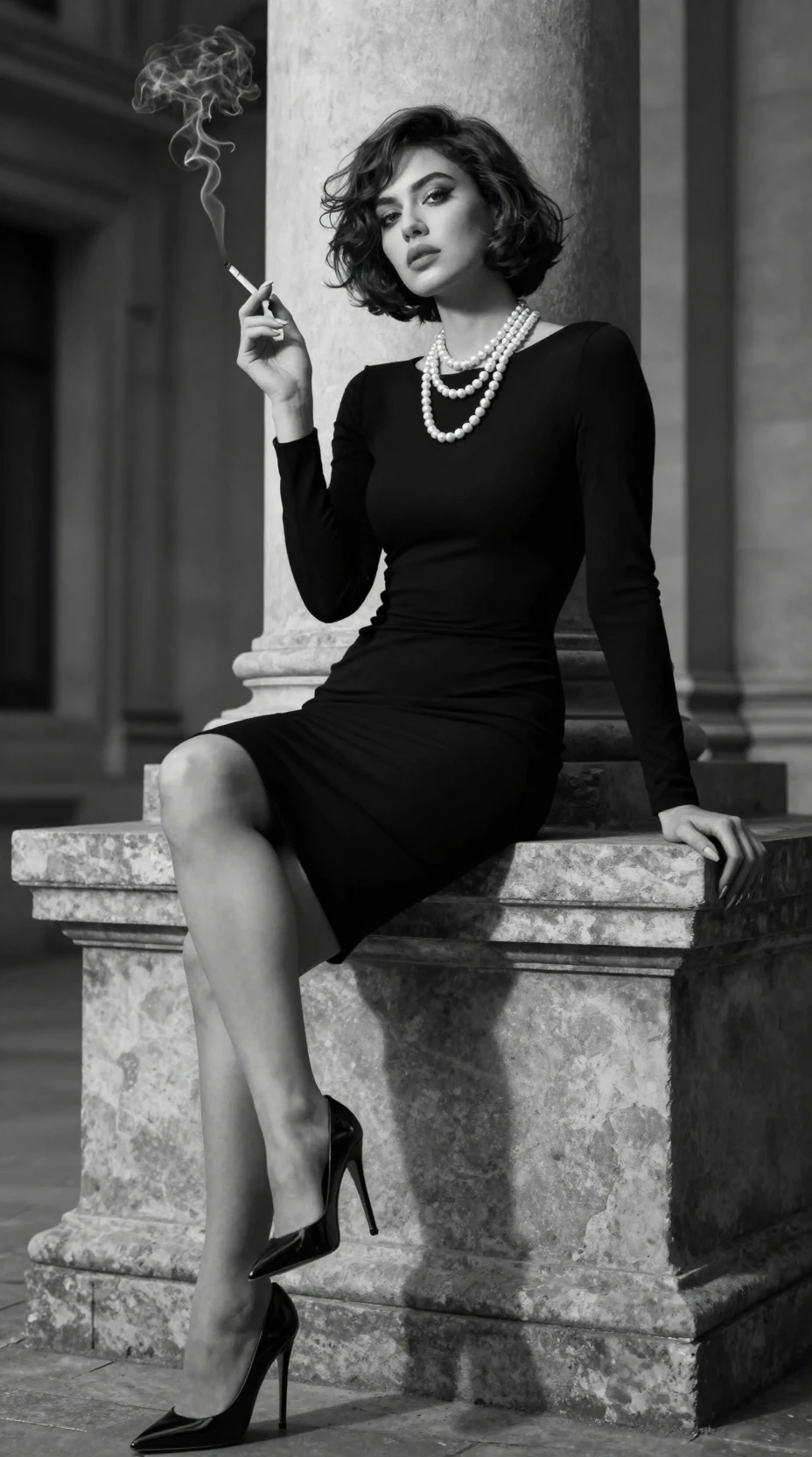 Retrato de moda em preto e branco de uma jovem elegante