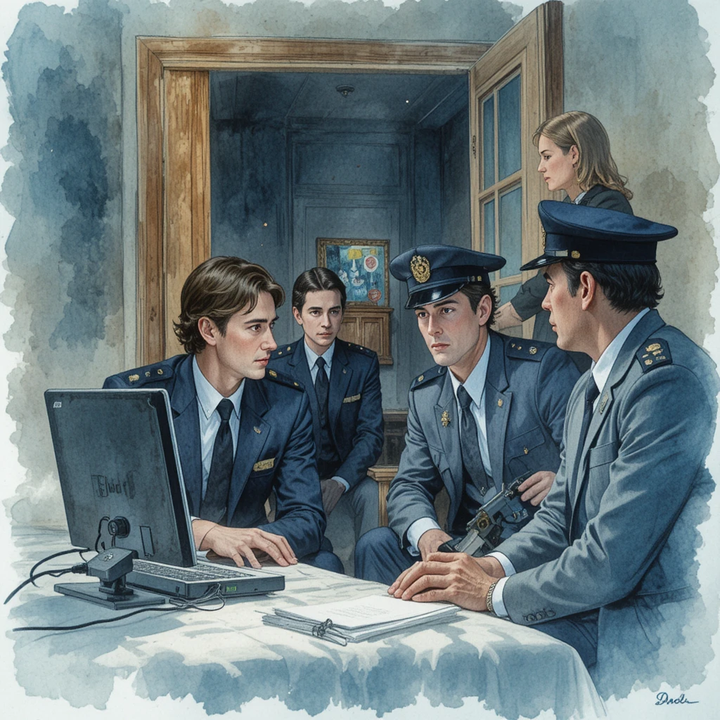 Polizeibeamte sehen sich Überwachungsaufnahmen auf einem Computerbildschirm an