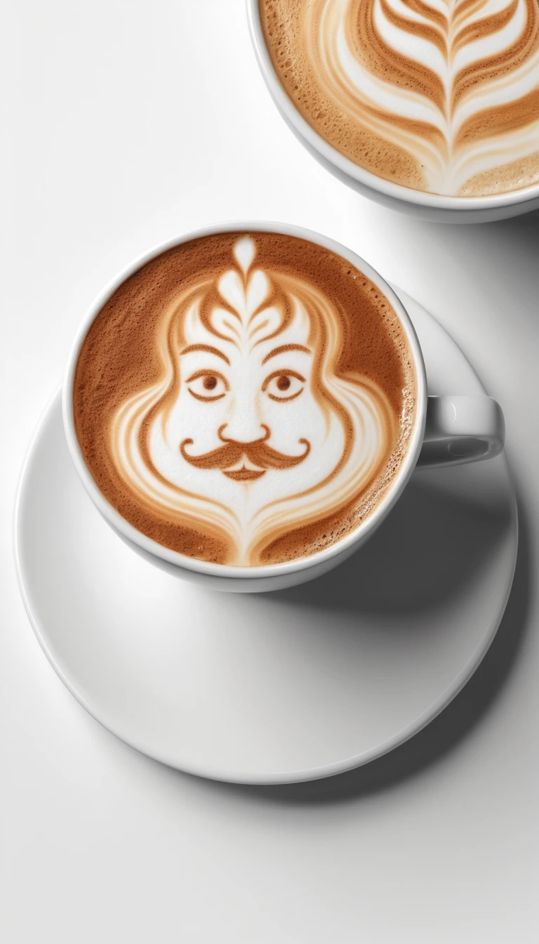 Latte 3D en vue de dessus avec art de portrait détaillé dans la mousse