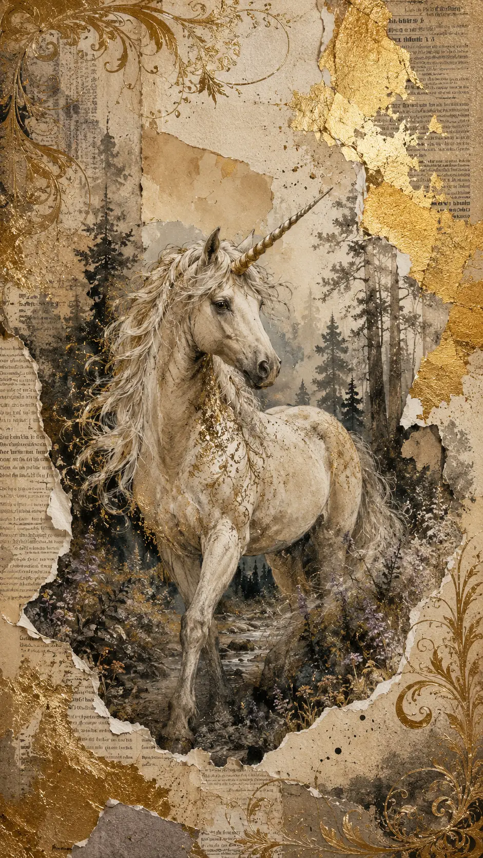 Licorne élégante dans une forêt mystique de fantasy – illustration