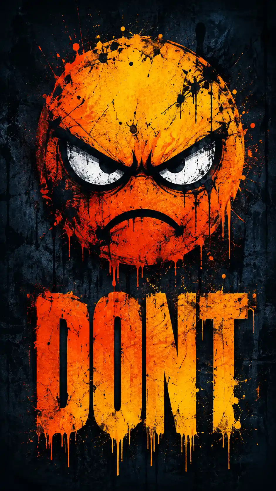 Angry glowing emoji with street art graffiti text