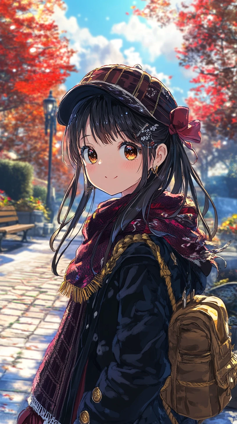 Anime girl in ornate outfit on stone stairs at night
