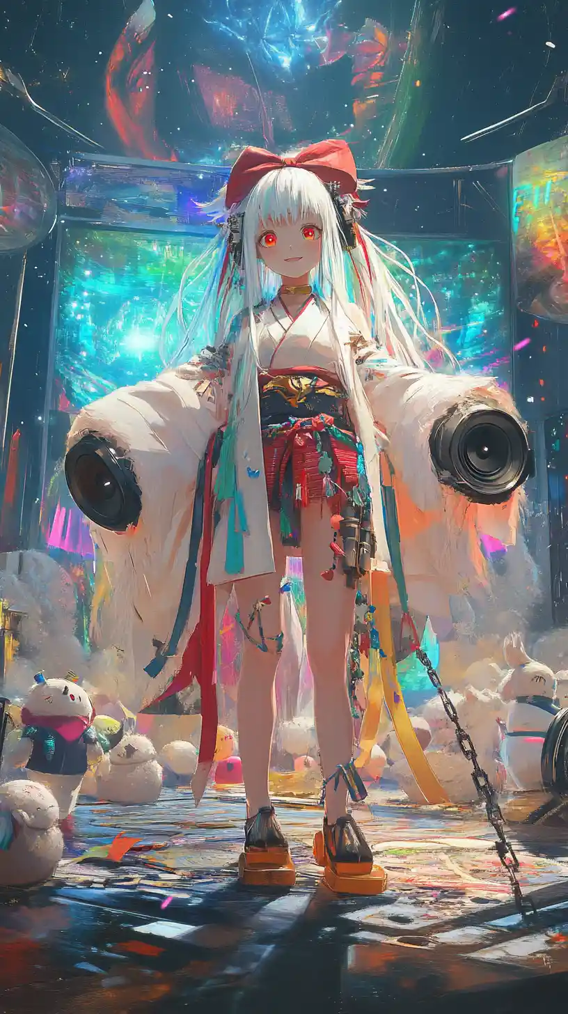 Anime girl singing on a futuristic concert stage