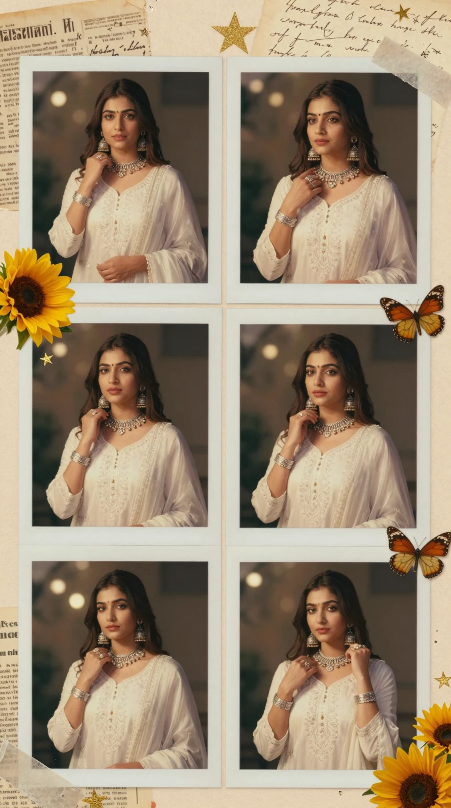 Colagem vintage de scrapbook com uma mulher indiana em poses