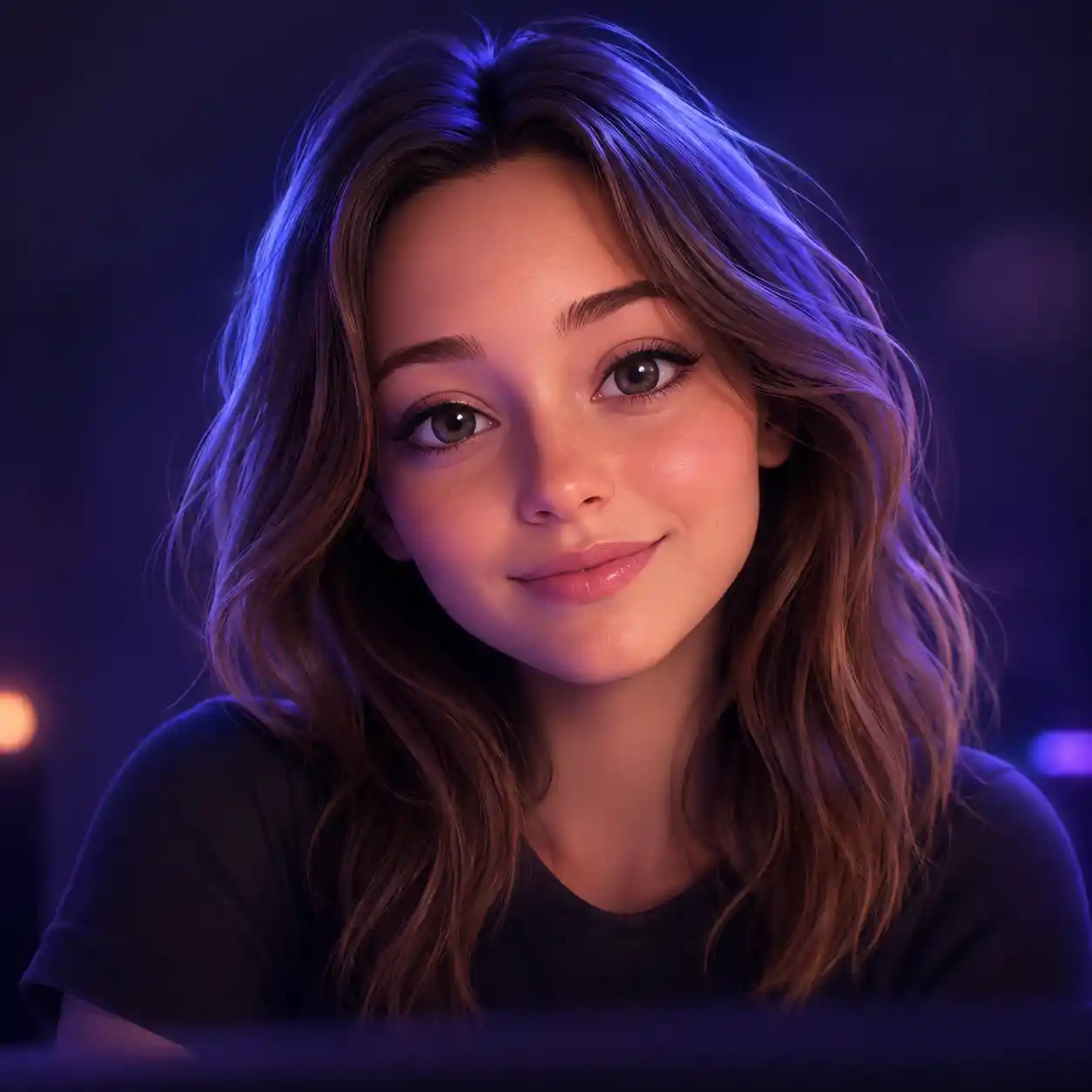Violet 3D avatar portrait with dramatic cinematic lighting