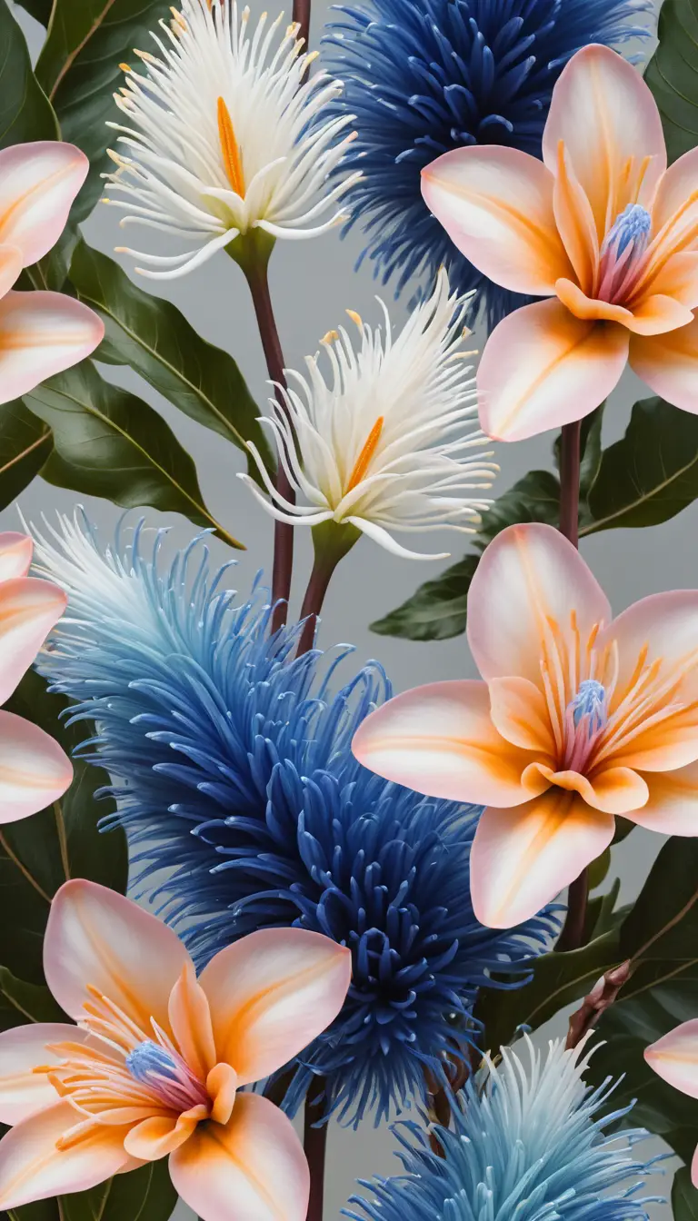 Close up of exotic feather like flowers in daylight garden
