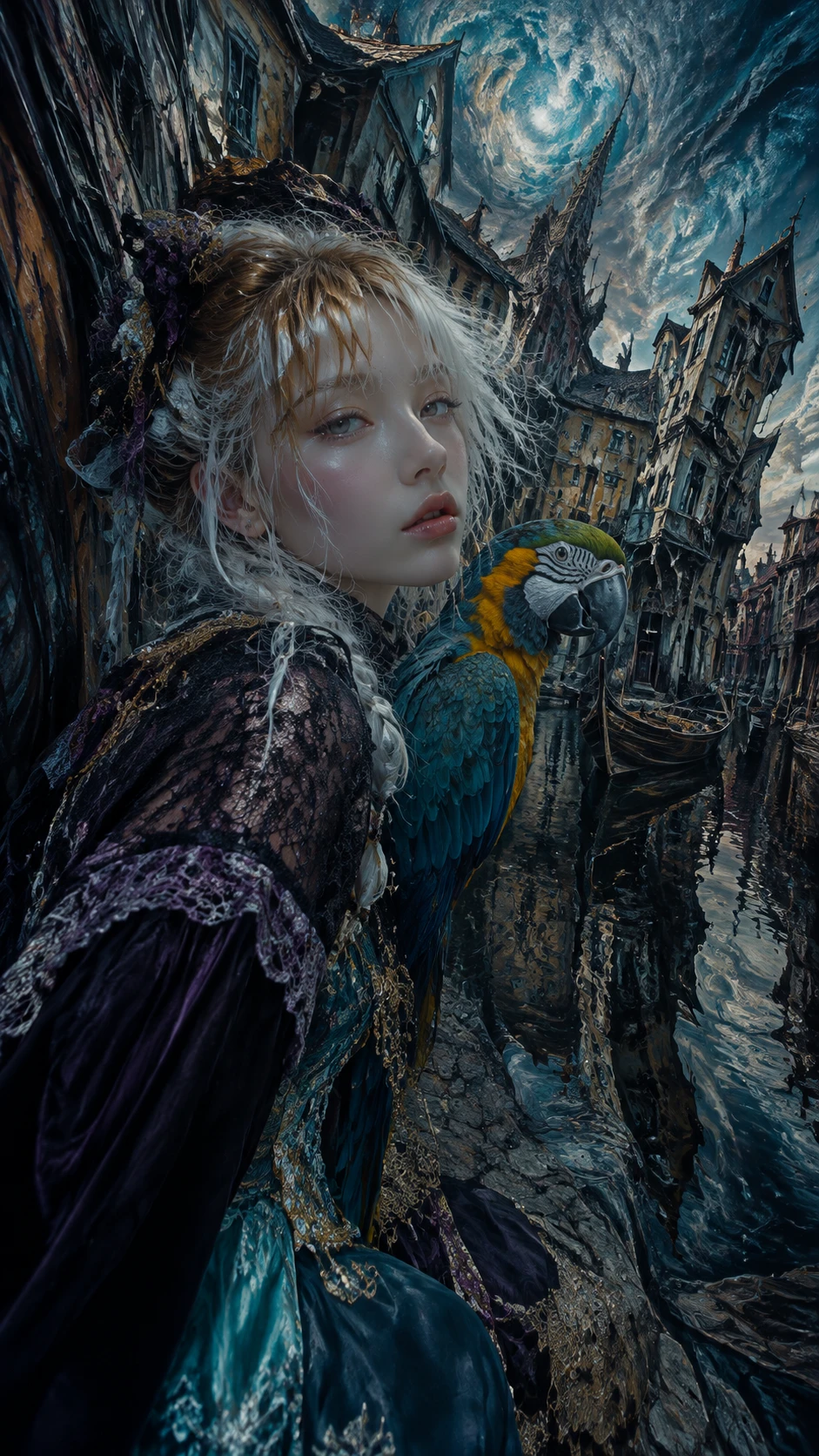 超現實辮子髮與蕾絲特寫的厭世少女