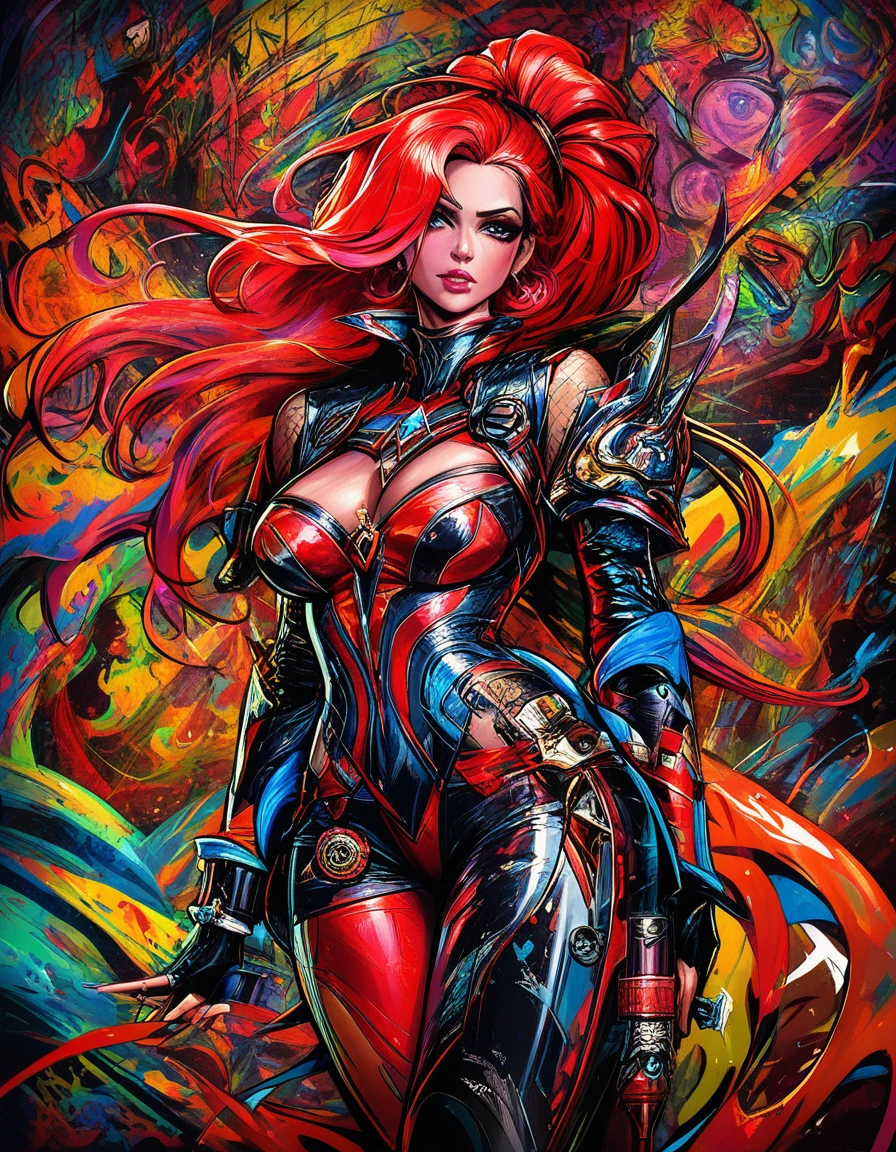 Seductive red haired woman in fantasy cosplay pin up pose