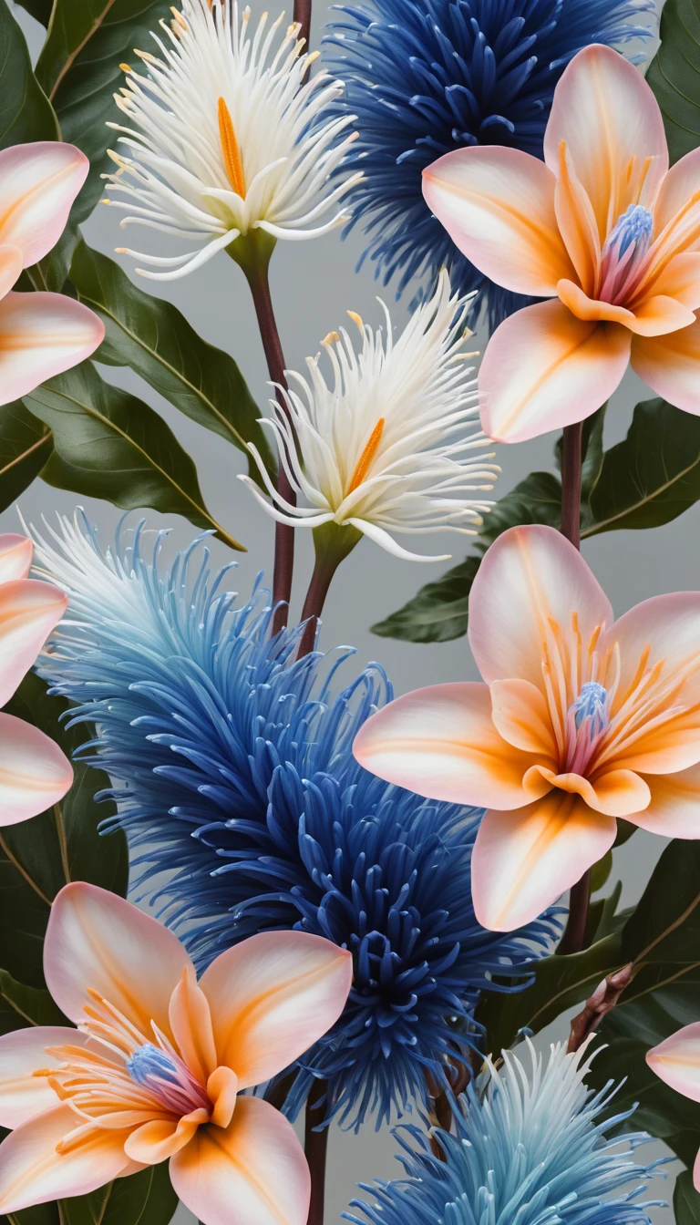 Close up of exotic feather like flowers in daylight garden