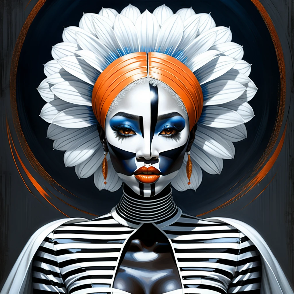 Retrato surreal de uma mulher etérea com dálias negras