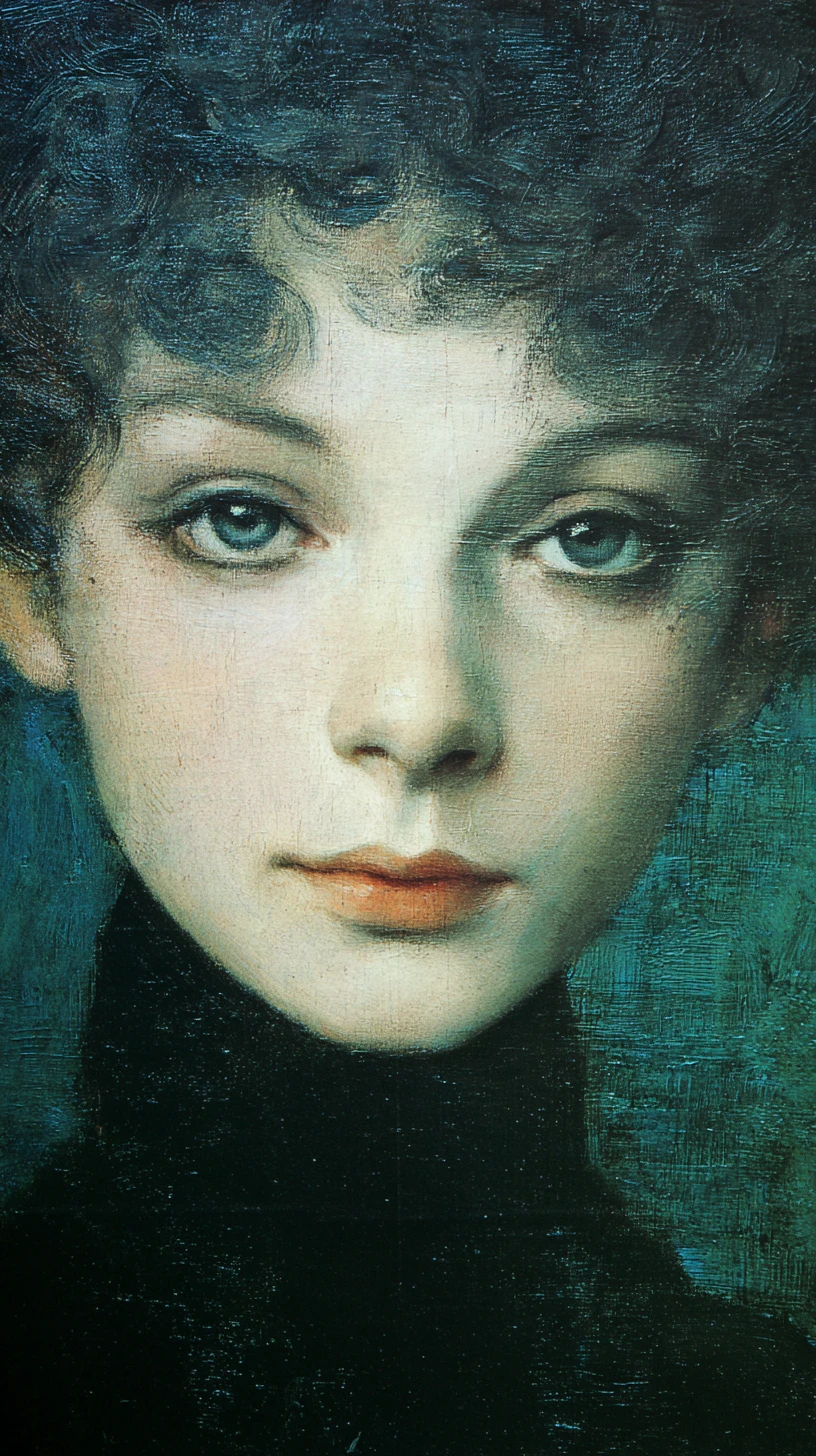 Retrato surreal em close de uma mulher à beira-mar